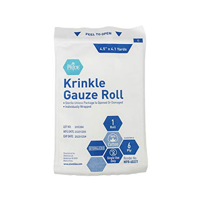 MED PRIDE Sterile Krinkle Gauze Roll,6-Ply Cotton,4.5 in x 4.1 yd,12-Pack