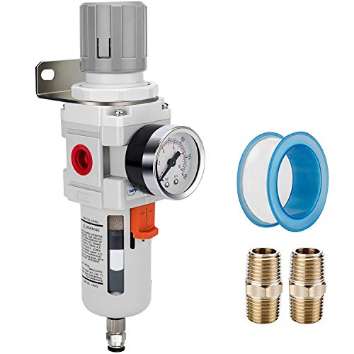 3/4" NPT Air Compressor Filter & Pressure Regulator Combo w/Gauge | 5-micron brass element water/oil separator, poly bowl, semi-auto drain, 158 SCFM, 0-150 psi gauge—for air tools & compressors - size: 3/4" NPT, style: Semi-Auto Drain