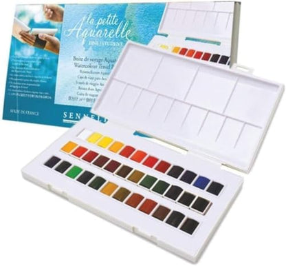 SENNELIER La Petite Aquarelle 36 Color Watercolor Travel Kit, Beginner & Student Half-Pan Painting Set with Portable Palette and Vibrant, Easy-Blend Colors
