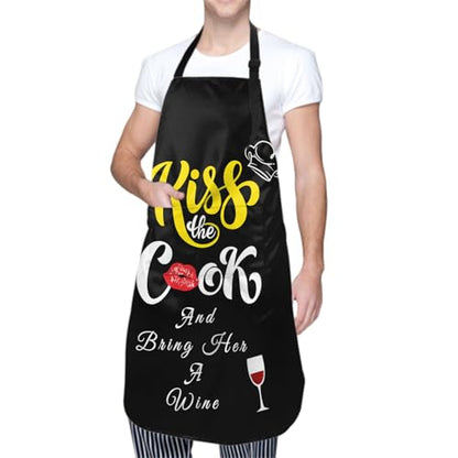 Giwawa Unisex Adult Apron Waterproof Stain Resistant Kitchen Cooking Apron with 2 Pockets for BBQ Grill Painting - color: Kiss the Cook