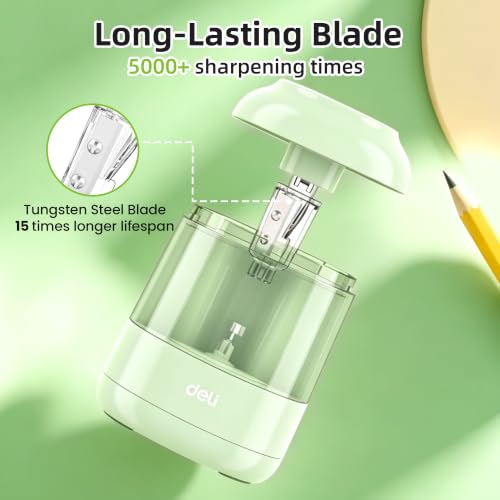 deli Electric Pencil Sharpener, Battery Operated, 6.5–8mm for Classroom | Battery Electric Pencil Sharpener, Durable Blade 5000+ Sharpen, Fits 6.5-8mm Pencils Classroom Kids Home - color: Green