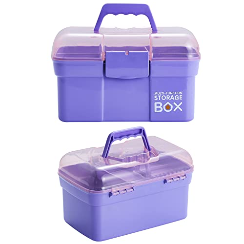 Kinsorcai 11'' Plastic Box Organizer with Removable Tray, Sewing Box Organizer (Purple) - color: Purple