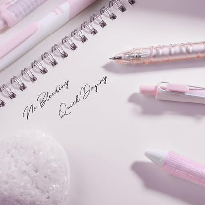 10PCs Pastel Gel Ink Pen Set,Retractable Black Ink Pens 0.5mm Fine Point - color: Pink