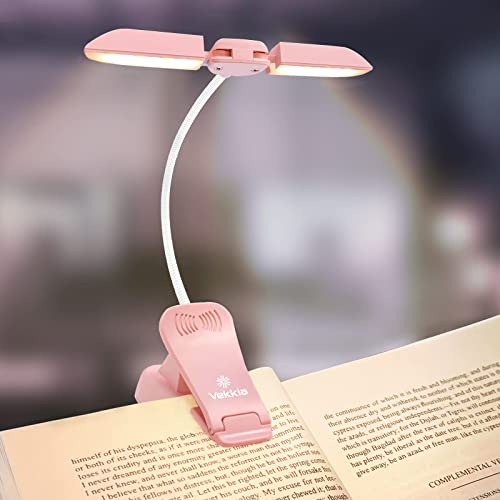 Vekkia 14 LED Rechargeable Book Light for Reading at Night | Eye-Care Reading Light for Books in Bed/180° Adjustable, Clip on Lamp/3 Color Temperatures, Lightweight - color: Pink