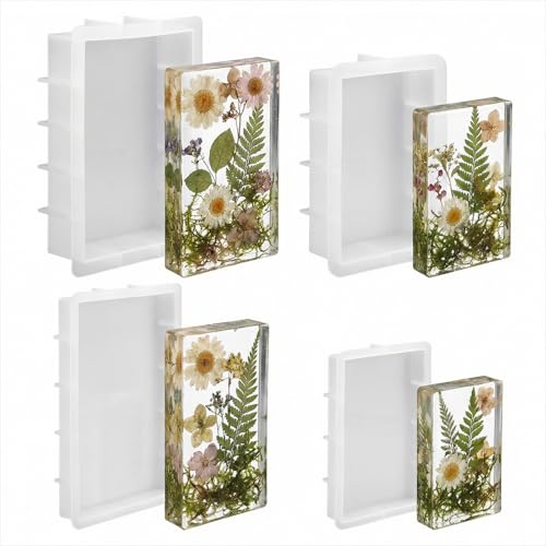 4 Pack Large Rectangular Resin Molds, Epoxy Resin Casting Silicone Mold Set (56oz, 19oz, 14oz, 10oz), Deep Pour Molds for Flower Preservation, DIY Bookends, Wedding Bouquet Keepsakes, Home Decor