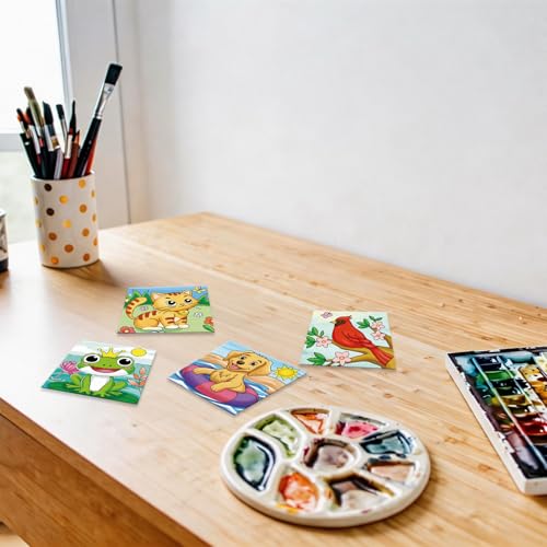 Anseal 12 Packs Pre Drawn Canvas to Paint, 4" X 4" Animal Pre-Printed Canvas Paint Party, Stretched Outline Painting Boards for Beginners, Party Favor - style: Animal