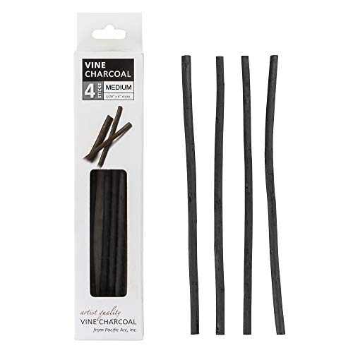 Pacific Arc Artist Vine Charcoal, Medium, Black 4 Charcoal Sticks for Drawing, Sketching, and Fine Art - style: Medium | 4 Sticks
