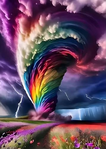 Rainbow Storm Diamond Painting Kits for Adults, 5D Diamond Art Painting by Numbers Kits, DIY Rainbow Storm Diamond Art Kits, Full Round Drill Diamond Paintings for Adults for Home Wall Decor, 12x16in - color: Rainbow Storm