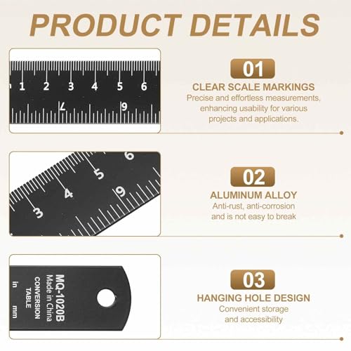HARFINGTON 2pcs Metal Straight Ruler 30cm Metric SAE Aluminum Alloy Measuring Rulers Scale Tool with Hole for Measure Study Reading Classroom Office, Black - size: 30cm