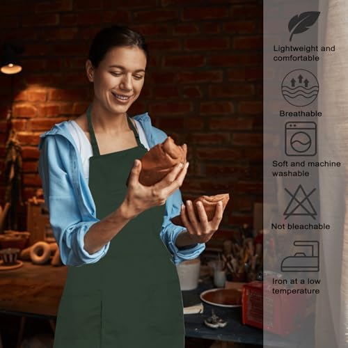 Pottery Split-Leg Make Ceramic Apron, Long Split-Leg Artist Painting Apron with 3 Pockets for Men and Women - color: Dark Green