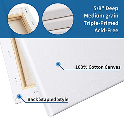 FIXSMITH Stretched Canvas for Painting- 8x10 Inch,Bulk Pack of 12,Primed,100% Cotton,5/8 Inch Profile of Super Value Pack for Acrylics,Oils & Other Painting Media. - size: 8"x10"-12Pack