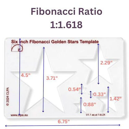 Fibonacci 6" Star Drawing Template, Golden Ratio Stencil - style: 6" Stars