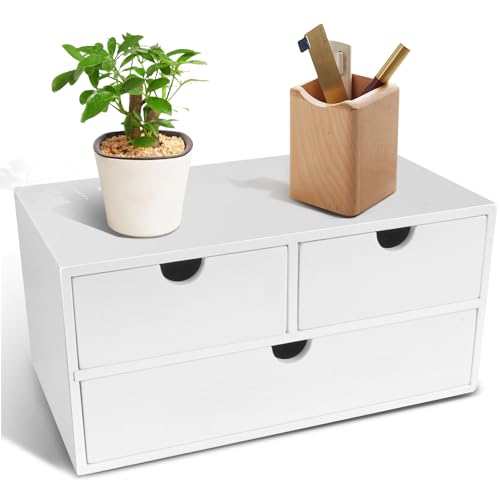 Charmewooden Bamboo Desk Organizer With Drawers Countertop Drawers Counter Storage Box Corner Desk Organizer for Home Office No Assembly Required - color: White-D3