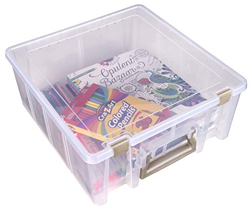ArtBin 6990ZZ Super Satchel Double Deep 3-Pack, Portable Art & Craft Organizers with Handles, [3] Plastic Storage Cases, Clear & Gold