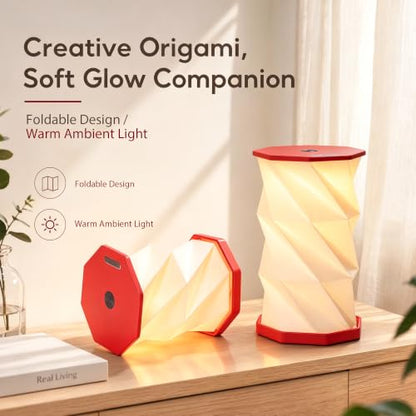 Portable Foldable Table Lamp, Japanese Gift, Paper Lantern Lights | Touch Control Dimmable Lamp with 3 Adjustable Heights, Rechargeable Warm Light, Travel Gifts for Women Men Couples (Red) - color: Red