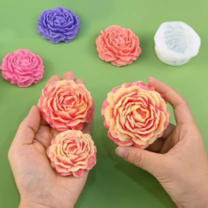 Peony Candle Molds, Set of 3 Sizes Peony Flower Making Molds - color: 3 PCS Large+Medium+Small Peony Molds