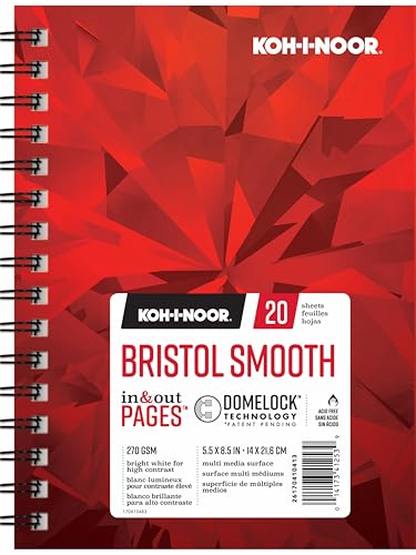 Koh-I-Noor 5.5" x 8.5" Bristol Smooth Bright White Paper Pad with In and Out Pages, 270 GSM, Side Wire-Bound, 20 Sheets per Pad (26170410413) - color: Smooth Bright White, size: 5.5 x 8.5 Inches