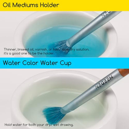 MEEDEN 2 Pack Porcelain Palette Cup: Deep Well Oil Paint Dipper | Ceramic Palette with Lid, Oil Painting Cup, Artists Paint Water Cup, Brush Wash Bowl with Beech Wood Tray - size: Not Available | 2 Wells