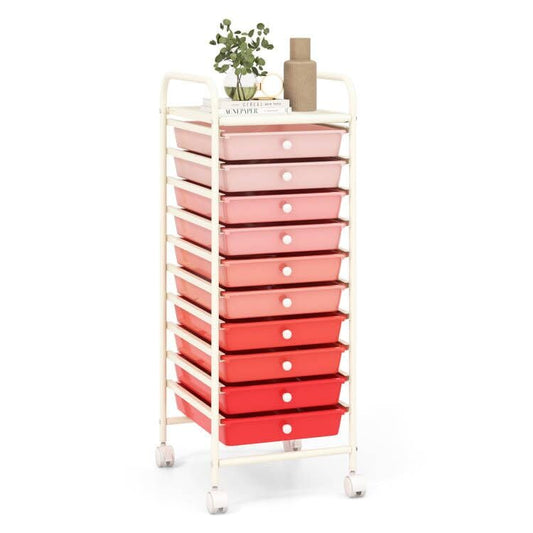 RELAX4LIFE Craft Organizers and Storage Cart - Rolling Cart with 10 Drawers, Lockable Casters for Tools, Trolley Cart with Wheels, Utility Cart for School, Home Office, Craft Cart (Gradient Pink) - color: Gradient Pink, size: 34''H