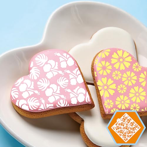 Stencil Genie 16 Pcs 5.5x5.5in Baking Stencils for Royal Icing, Airbrush; Sugar Cookies; Craft Painting - style: Flowers