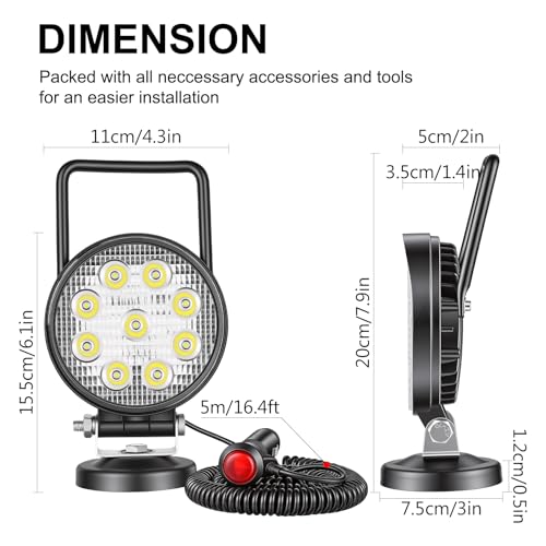 Willpower 4 inch 27W LED Work Light Bar with Magnetic Base, Cigarette Lighter Powered, Portable Off Road Light Spot Driving Fog Lights for Truck 4x4 Car Trailer Tractor Engineering Garage Camping Boat - size: 4'' - 27W - Spot