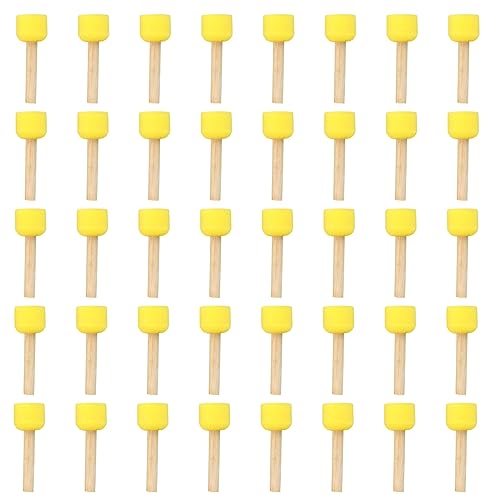 Patikil 1.2" Paint Sponges - 40 Pack Round Sponge Foam Brushes With Wooden Handle - Yellow - size: 1.2"
