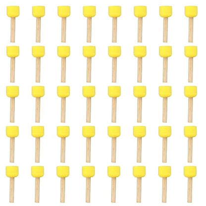 Patikil 1.2" Paint Sponges - 40 Pack Round Sponge Foam Brushes With Wooden Handle - Yellow - size: 1.2"