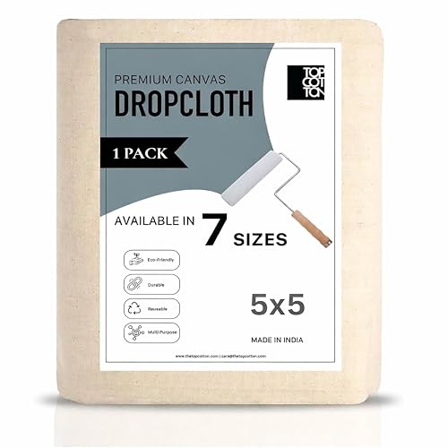 5x5ft Recycled Cotton All Purpose Canvas Tarp Cover Painter Drop Cloth-1Pk | Top Cotton Reusable Paint Drop Cloth,Canvas Tarp Cover for Painter, Furniture, Floor Protection, Painters Dropcloth - size: Pack of 1 - 5' x 5' (Extra Coverage)
