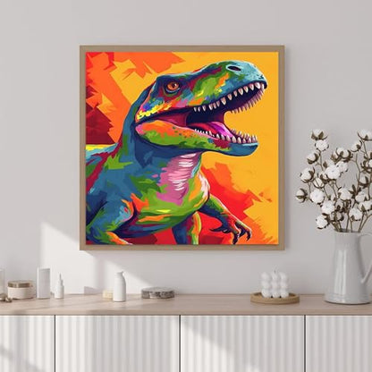 Artunion Framed Paint by Numbers Kit for Adults Beginners & Kids Ages 8-12,Colourful Dinosaur Paint by Number with Frame,Animals Paint by Numbers Kit on Canvas 10 * 10 Inch Without Easel - color: ZXT-183-F