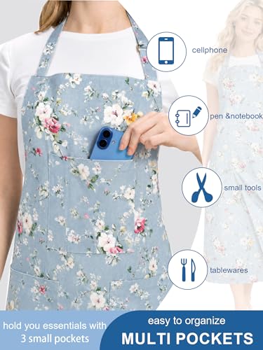 Molaxhome Split Pottery Apron with 3 Pockets Unisex with Adjustable Strap | Cotton Blend,Kitchen Apron,for Ceramics,Gardening,Kitchen Cooking - color: Bluerose