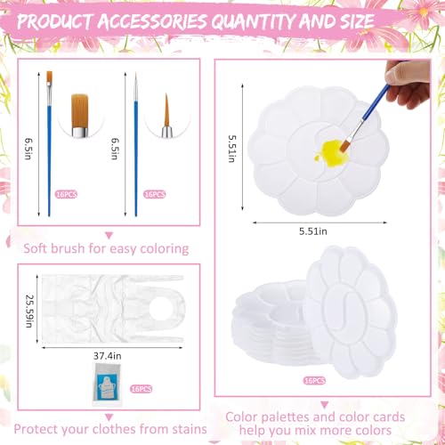 Tenceur 16 Sets Pre Drawn Canvas to Paint for Sip and Paint Party, 8 x 10 Inch Preprinted Framed Pre Sketched Coloring Canvas with Easels and Brushes for Adults Party Supplies(Flower) - style: Flower