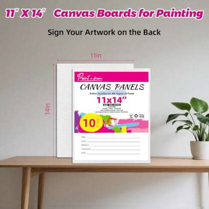 10 Pack 11"x14" Canvas Panels for Painting, Art Painting Supplies | 100% Cotton, Triple Primed, Acid-Free & Non-Toxic, No Warp, Blank Canvas Boards for Acrylics&Oils, Ideal for Kids Gifts - size: 11x14" - 10Pack