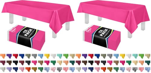 Grandipity 24 Pack Premium Disposable Plastic Tablecloth 54 Inch. x 108 Inch. Decorative Rectangle Table Cover - Hot Pink - color: Hot Pink, size: 54in. x 108in. Rectangle (Pack of 2)