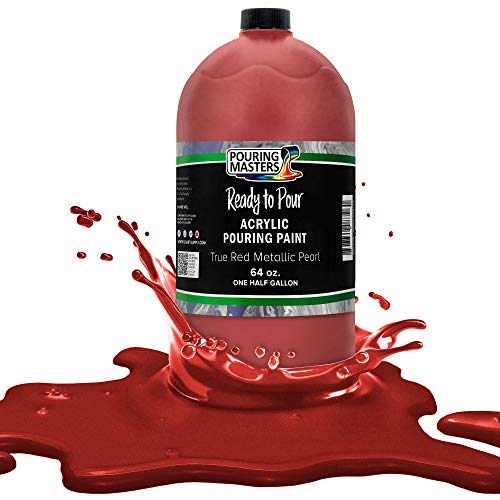 Pouring Masters True Red Metallic Pearl Ready to Pour Acrylic Pouring Paint - Premium 64-Ounce Pre-Mixed Fluid Acrylic Paint - Fluid Art Supplies for Canvas, Wood, Paper, Tile & Rocks - color: True Red Metallic Pearl, size: 64 Fl Oz (Pack of 1)