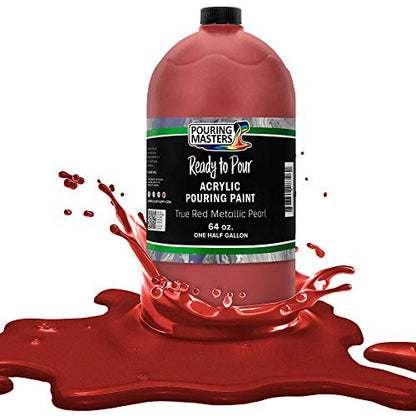 Pouring Masters True Red Metallic Pearl Ready to Pour Acrylic Pouring Paint - Premium 64-Ounce Pre-Mixed Fluid Acrylic Paint - Fluid Art Supplies for Canvas, Wood, Paper, Tile & Rocks - color: True Red Metallic Pearl, size: 64 Fl Oz (Pack of 1)