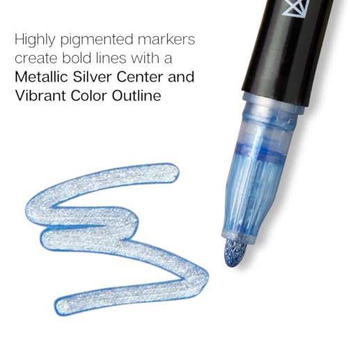 KINGART 12 Colors Outline Glitter Markers, Shimmer Metallic Gel Pens Stocking Stuffers Gifts Trendy Stuff, Cool Fun Craft Drawing Art School Teacher Supplies