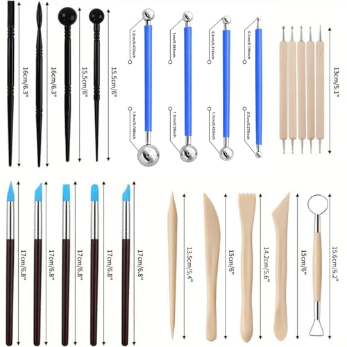 24Pcs Clay Sculpting Tool Set, Polymer Clay Kit with Ball Stylus Pens, Silicone Sculpting Brushes, Wooden Carving Tools & Smoothing Sponge, Professional Pottery Modeling Tools for Ceramic& DIY Crafts - color: 24Pcs