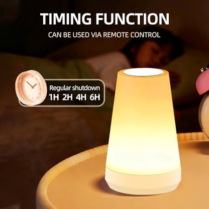 Night Light, Dimmable Touch Lamp and Remote Control, 13 RGB Colors & 5 Brightness, Rechargeable Bedside Table Lamp for Baby Kids Nursery Bedroom Bathroom Camping (White) - color: White