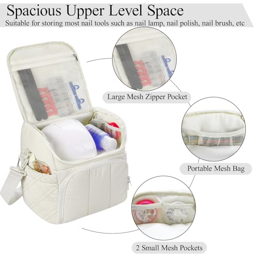 FCQQYWZ Nail Polish Organizer with 2 Detachable Cases Hold 60 Bottles & Nail Lamp, Portable Nail Organizers and Storage with Handle & Shoulder Strap, Travel Nail Bag for Manicure Tools - color: 60-Bottles-Beige
