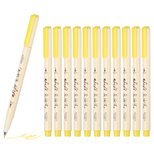 PATIKIL Fineliner Colored Pens, 12 Pcs Yellow Felt Brush Tip Fineliner Marker Waterproof Ink Watercolor Coloring Book Art Supplies Set for Artist Journaling Scrapbooking - color: Yellow