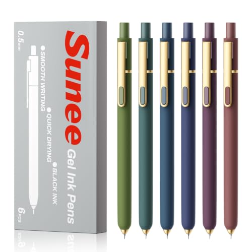 SUNEE Gel Pens, 6 Pack 0.5mm Pens Fine Point Smooth Writing Pens with Quick-Dry Black Ink, Cute Aesthetic School Office Note-Taking Pens for Journaling - Vintage - color: Vintage - 6 Colors, style: 6 Pack