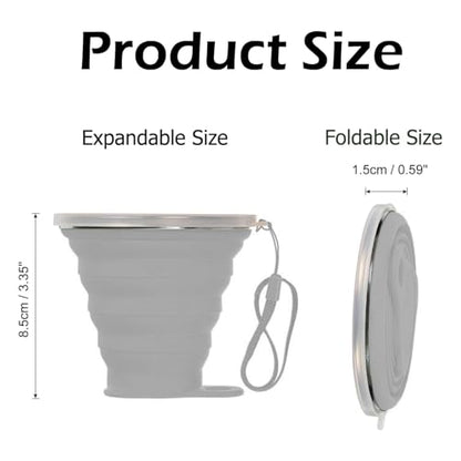 Silicone Collapsible Cup,Collapsible Cups for Camping,Folding Cup with Lids,Collapsible Coffee Cup,Reusable Drinking Mugs Cup(Grey) - color: Gray