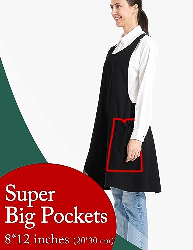 Cozy Adjustable Cross Back Aprons for Women with Pockets Cotton Linen Cooking Kitchen Baking - color: Black