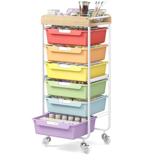 SYKIARIOL Utility Storage Cart with Jelly Bean Color Drawer for Classroom | Rolling Cart with Labeling 6 Drawers, for Kids Room, Dorm, School, Storage Study Arts Craft Sewing Supplies Organizers - color: Jelly Bean Color, size: 6-Drawer