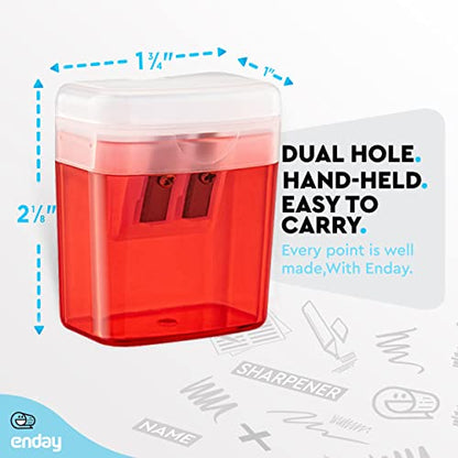 Pencil Sharpener Dual Hole Manual Red, Jumbo Crayon Sharpener with Cover and Bin, Handheld Color Pencil Sharpeners for Large & Standard Pencils, Also Available in Blue, Green, Purple, 1 Pc – By Enday - color: Red