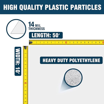 Crawl Space Vapor Barrier, 14 Mil 10x50' Black/White Panda Film | Heavy Duty Plastic Sheeting & Drop Cloth Covering for Crawlspace Encapsulation – Suitable for Commercial and Residential Use - size: 14mil 10’X50‘