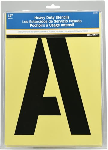 Hillman Heavy Duty Stencils (12 inches) (843398) | 410 gauge oil board, Includes letters, numbers, and symbols for signs, parking lots, and walls, Reusable and easy to clean - size: 12 inch, style: Classic