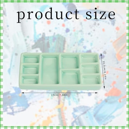 Porcelain Watercolor Palette - 10 Well Ceramic Artist Paint Palette with Mixing Tray for Painting and Craft Projects（Green） - color: Green