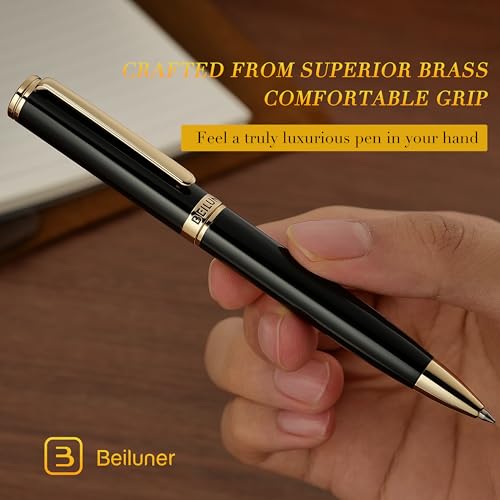 BEILUNER Luxury Gel Pen with 24K Gold Finish, Black Piano Lacquer, Luxury Grade Craftsmanship, Best Pen Gift Set for Men and Women, Professional, Executive, Office, Retractable Nice Pens - color: Piano Black and Gold Finish