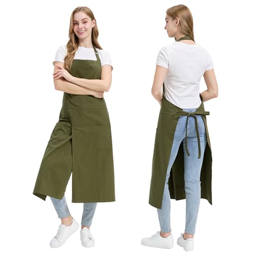 Molaxhome Split Pottery Apron with 3 Pockets Unisex with Adjustable Strap | Cotton Blend,Kitchen Apron,for Ceramics,Gardening,Kitchen Cooking - color: Green